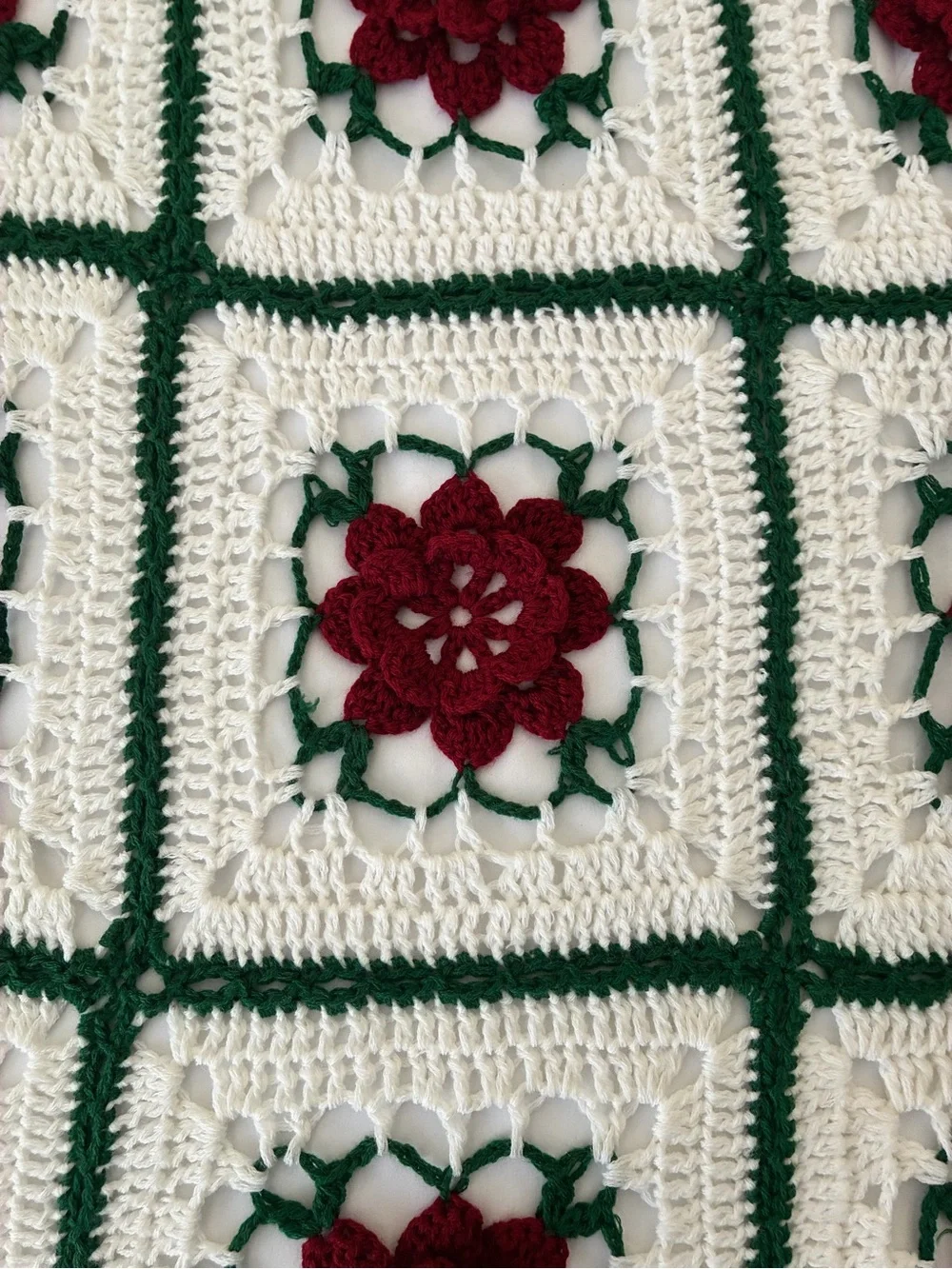 Stunning Handmade 3D Rose Granny Square Crochet Blanket